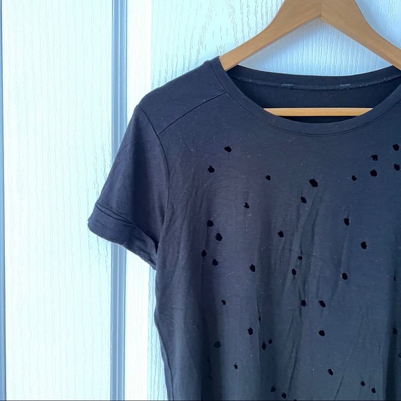Stretchable Black Tee with Holes - Picture 2 of 3